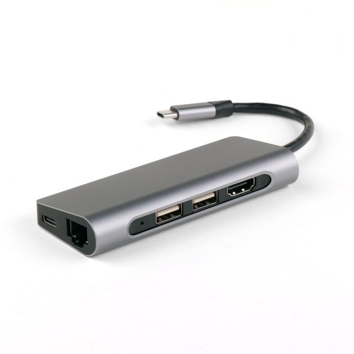 USB-концентратор Type-C USB Hub 7 в 1, USB-C PD, 2 порта USB 3.0, RJ-45, HDMI, Micro/SD кардридер, кабель Type-C 9.5 см